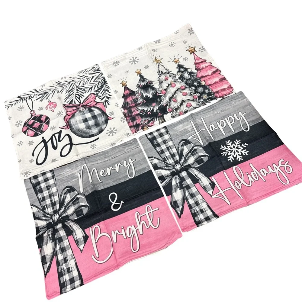 Festive Holiday Throw Pillow Covers Set - Pink, Black, & White Super Cute NEW 💕🩷